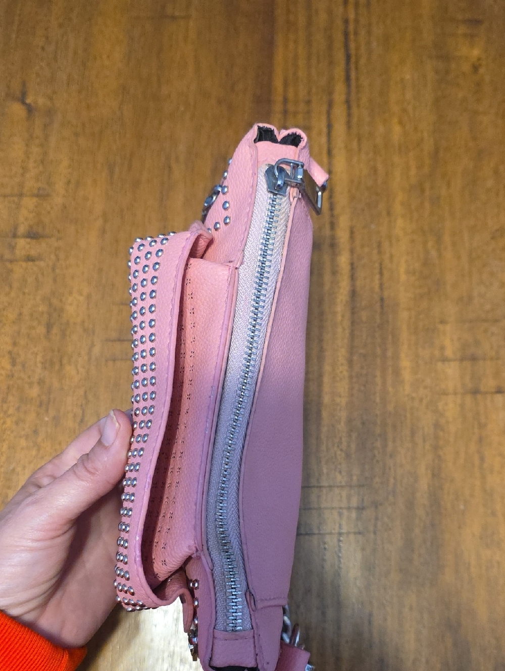 Studded Pink Leather Crossbody Bag - Fashion Statement - Picture 15 of 16